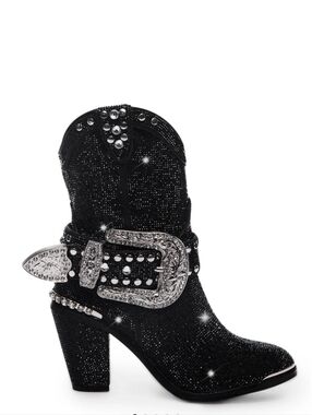 NEW Club Exx Sheriff Shine Rhinestone Cowboy Boots Black Studded Western Size 7